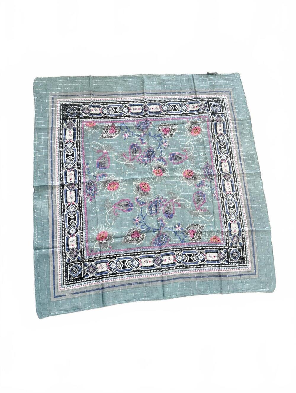 Chaudry KC Embellished Cotton Teal/Purple Scarf - Picture 6 of 6